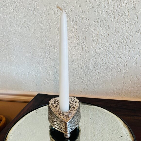 Brighton Silver Heart Shaped Candle Stick Holder Grandma 90s Cottagecore Rustic - Picture 5 of 13